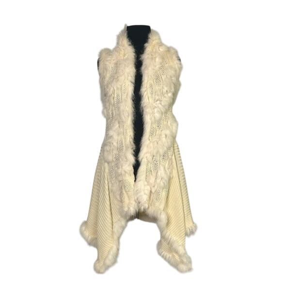 Alberto Makali Cream Rabbit Fur Open Front Vest Size S - Picture 1 of 16